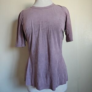 Byron Lars Mauve Stretch Suede Poplin Top Blouse Short Sleeve Pullover Size 8
